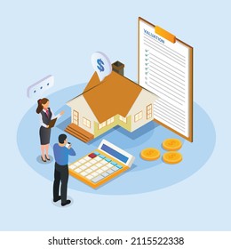 Property house valuation isometric 3d vector concept for banner, website, illustration, landing page, flyer, etc.