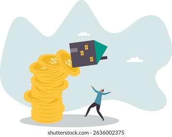 Property and housing market collapse, real estate stock risk or economic recession .character for design.