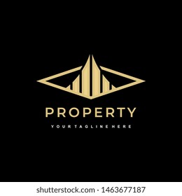 Property icon building symbol logo template gold colors on dark background vector illustration