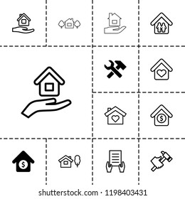 Property icon. collection of 13 property filled and outline icons such as house sale, home care, holding document, hummer. editable property icons for web and mobile.