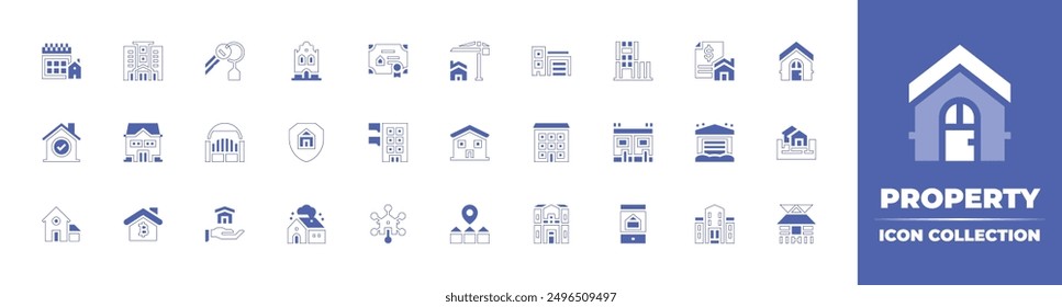 Property icon collection. Duotone style line stroke and bold. Vector illustration. Containing realstate, house, home, insurance, chosen, realestate, location, quarantine, entrance, inheritance.