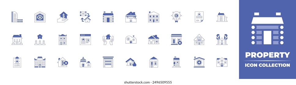 Property icon collection. Duotone style line stroke and bold. Vector illustration. Containing property, house, key, realestate, modernhouse, mansion, fire, home, storage, inheritance.