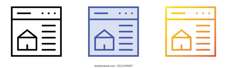 property icon. Linear, Blue Fill and Gradient Style Design Isolated On White Background