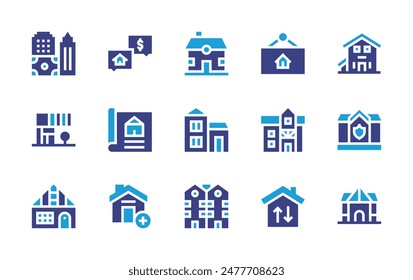 Property icon set. Duotone color. Vector illustration. Containing property, add, home, house, villa, insurance, realestate, sign, semidetached, cottage.