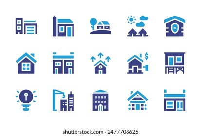 Property icon set. Duotone color. Vector illustration. Containing intellectualproperty, home, house, crane, houses, growth, cabin, apartments, garage.