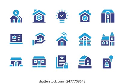 Property icon set. Duotone color. Vector illustration. Containing house, legaldocument, buyhome, residential, mansion, laptop, success, homerepair, cabin.