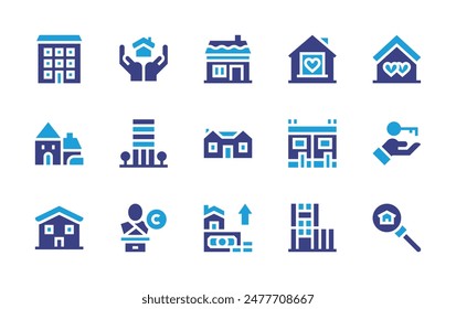 Property icon set. Duotone color. Vector illustration. Containing property, realstate, house, container, sculpture, apartment, increase.