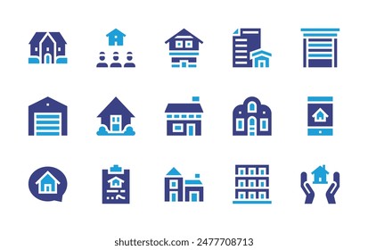 Property icon set. Duotone color. Vector illustration. Containing property, realestate, house, stayhome, mortgage, home, garage, storage, building, inheritance.