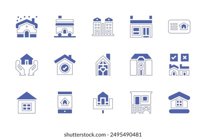 Property icon set. Duotone style line stroke and bold. Vector illustration. Containing property, townhouse, success, mansion, home, cottage, beachhouse, realestate, house, type.