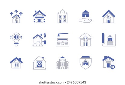 Property icon set. Duotone style line stroke and bold. Vector illustration. Containing intellectualproperty, property, newhouse, house, address, growth, cabin, radio, home.