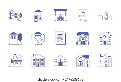 Property icon set. Duotone style line stroke and bold. Vector illustration. Containing intellectualproperty, properties, mansion, house, orphanage, contract, poster, inheritance.