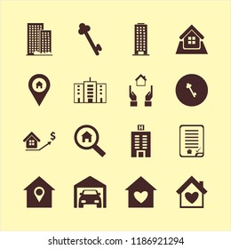 property icon. property vector icons set real estate prices growth, house location, search house and office building