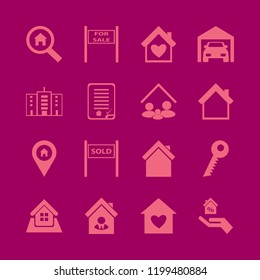 property icon. property vector icons set house heart, sale sign, private garage and home