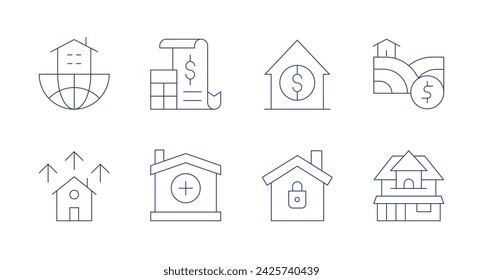 Property icons. Editable stroke. Containing realestate, home, growth, privateproperty, property, land, classichouse.