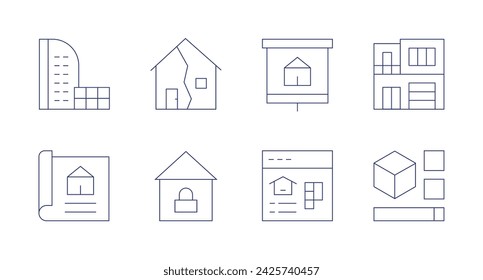 Iconos de propiedad. Trazo editable. Conteniendo propiedad, casa moderna, bienes raíces, propiedades.