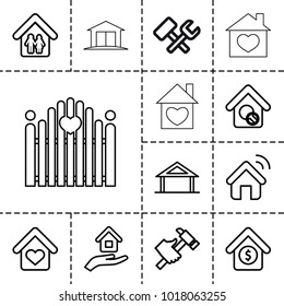 Property icons. set of 13 editable outline property icons such as home, hummer, home search, house sale, house insurance, wrench hummer