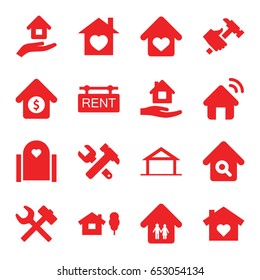 Property icons set. set of 16 property filled icons such as home, home care, hummer and wrench, hummer, house sale, rent tag, house insurance, wrench hummer
