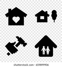 Property icons set. set of 4 property filled icons such as hummer, family home, house with heart