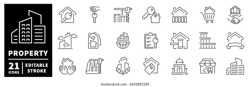 Eigenschaftensymbole festgelegt. editierbare Liniensymbole. Grundriss, Immobilien, Wohnungssymbole