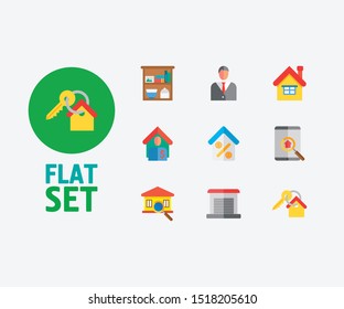 Property icons set. Key and property icons with inspection, home loan and storage. Set of invest for web app logo UI design