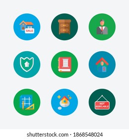Property icons set. Tenant and property icons with home security, dream home and house for sale. Set of green for web app logo UI design.