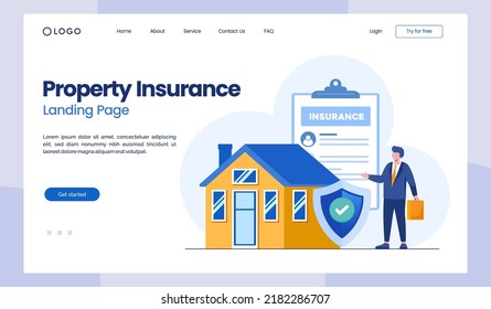 property insurance, assurance, assets, real estate, protection, flat illustration vector landing page template