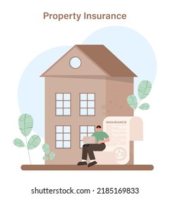 Property insurance concept. Idea of security and protection of property from damage. Safety from natural disaster or robery. Flat vector illustration