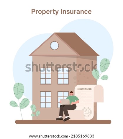 Property insurance concept. Idea of security and protection of property from damage. Safety from natural disaster or robery. Flat vector illustration