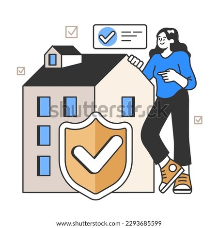 Property insurance concept. Idea of security and protection of real estate from damage. Safety from natural disaster or robery. Flat vector illustration
