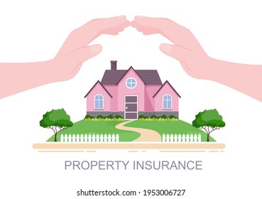 Property Insurance Concept For Real Estate, Home From Various Situations Such as Natural Disasters, Fire and Others. Vector Illustration