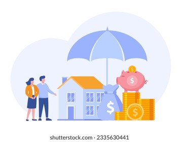 Property insurance concept, real estate protection, protect, asset assurance, accident, house flat vector banner for landing page website