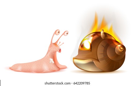 Property Insurance. Conch shell snail fire. Isolated on white vector illustration