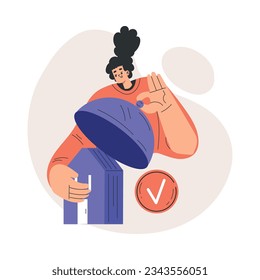 Property Insurance with Happy Woman Character with House Under Cover Vector Illustration