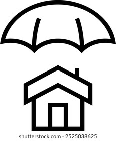 Symbol für die Immobilienversicherung. Dünnes lineares Design einzeln auf weißem Hintergrund