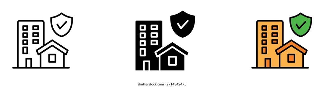 Icono de seguro de propiedad Vector. Símbolo de casa y edificio seguro. Ilustración vectorial.