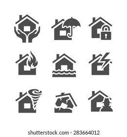 Property insurance icons. Home protections and insurance risks. Vector illustration. Simplus series