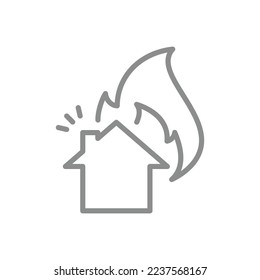 Vektorsymbol der Immobilienversicherungslinie. Häuserliches oder Haus- und Feuerzeichen.