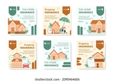 Property Insurance Post Template Flat Design Illustration Editable of Square Background Suitable for Social media, Greeting Card and Web Internet Ads