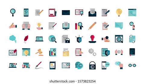 property intellectual copyright icons set vector illustration property intellectual copyright icons set vector illustration