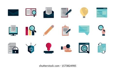 property intellectual copyright icons set vector illustration