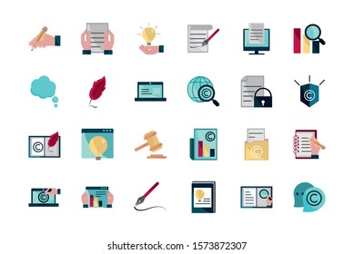 property intellectual copyright icons set vector illustration