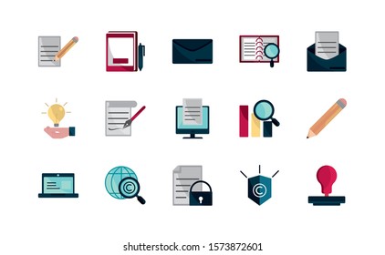 property intellectual copyright icons set vector illustration