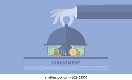 Property investment. Concept business vector for investing into ideas, creative innovative work, growing business. Flat illustration with thin broken line.