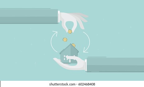 Property Investment. Concept Business Vector For Investing Into Ideas, Creative Innovative Work, Growing Business. Flat Illustration With Thin Broken Line.