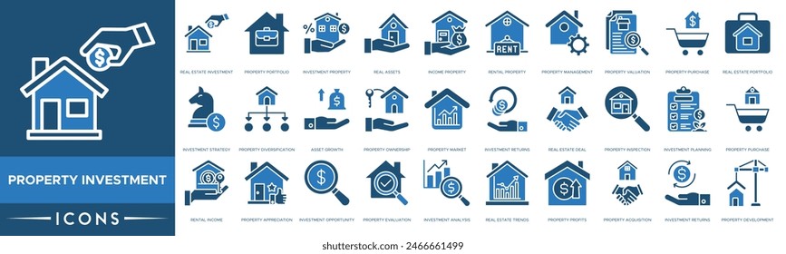 Property Investment icon. Real Estate Investment, Portfolio, Investment Property, Real Assets, Income, Rental Property, Property Management, Valuation, Purchase, Real Estate