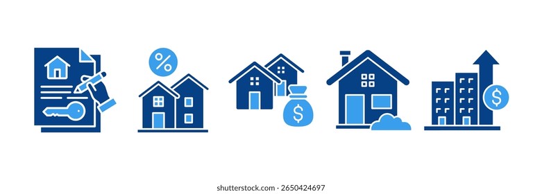 Icon de Investimento de Propriedade Conjunto de Múltiplos Estilo Coleção, Contendo design Imobiliário, Casa, Hipoteca, Desenvolvimento de Propriedade