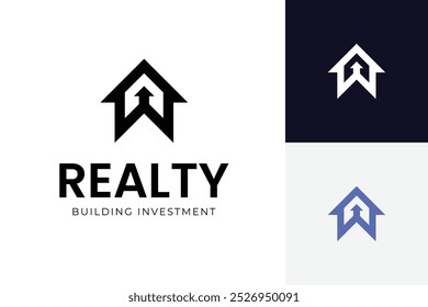 property investment logo icon design with house arrow up growing business creative logo idea