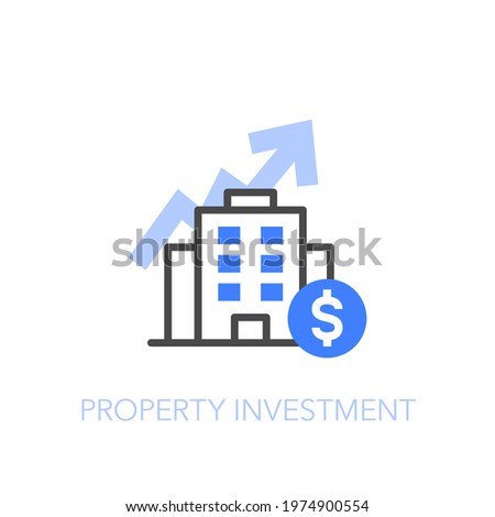 Property investment symbol with a building and growing curve. Easy to use for your website or presentation.
