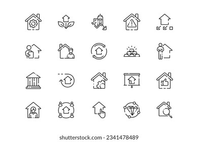 Property lines icon set. Property genres and attributes. Linear design. Lines with editable stroke. Isolated vector icons.