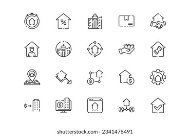 Property lines icon set. Property genres and attributes. Linear design. Lines with editable stroke. Isolated vector icons.